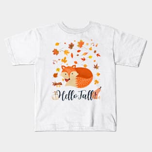 Hello Fall Red Fox Kids T-Shirt